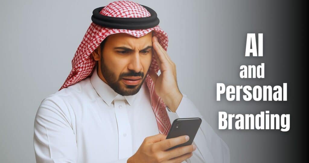 جل سعودي يرتدي الثوب والشماغ، يبدو عليه الانزعاج وهو ينظر إلى شاشة جواله